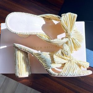 Loeffler Randall Penny Gold Pleated Bow Heel Size 7.5 with original packaging